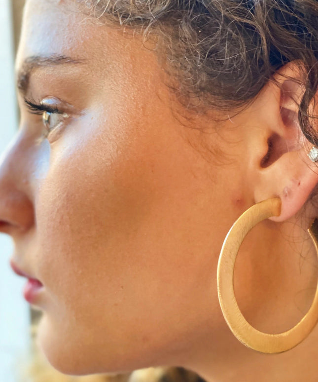 Alma Thick Flattened Metal Hoop Earrings, Gold