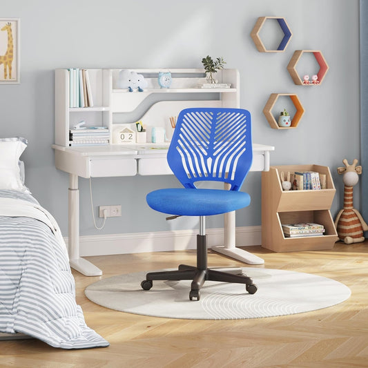 Students Desk Chair Low-Back Armless Study Chair Swivel Task Chair Cute Bedroom Chair with Lumbar Support Adjustable Height for Youth, Blue-1