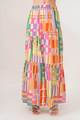 And The Why Asymmetric Geo Printed Tiered Maxi Skirt
