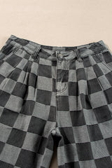 Checker Denim Wide Leg Jeans