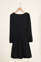 Solid Button-Up Scoop Neck Dress
