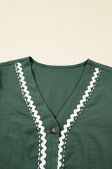 Contrast Trim Knotted 3/4 Sleeve Buttoned Dress