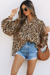 Leopard Balloon Sleeve Button-Up Shirt