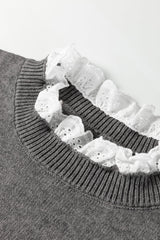 Lace Trim Patchwork Buttoned Cuff Sweater