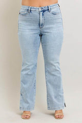 Judy Blue Full Size Tummy Control Vintage Wash Side Slit Slim Boot Jeans Plus Size