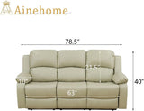 Beige Leather Recliner Sofa Set With Built In Coffee Table-1