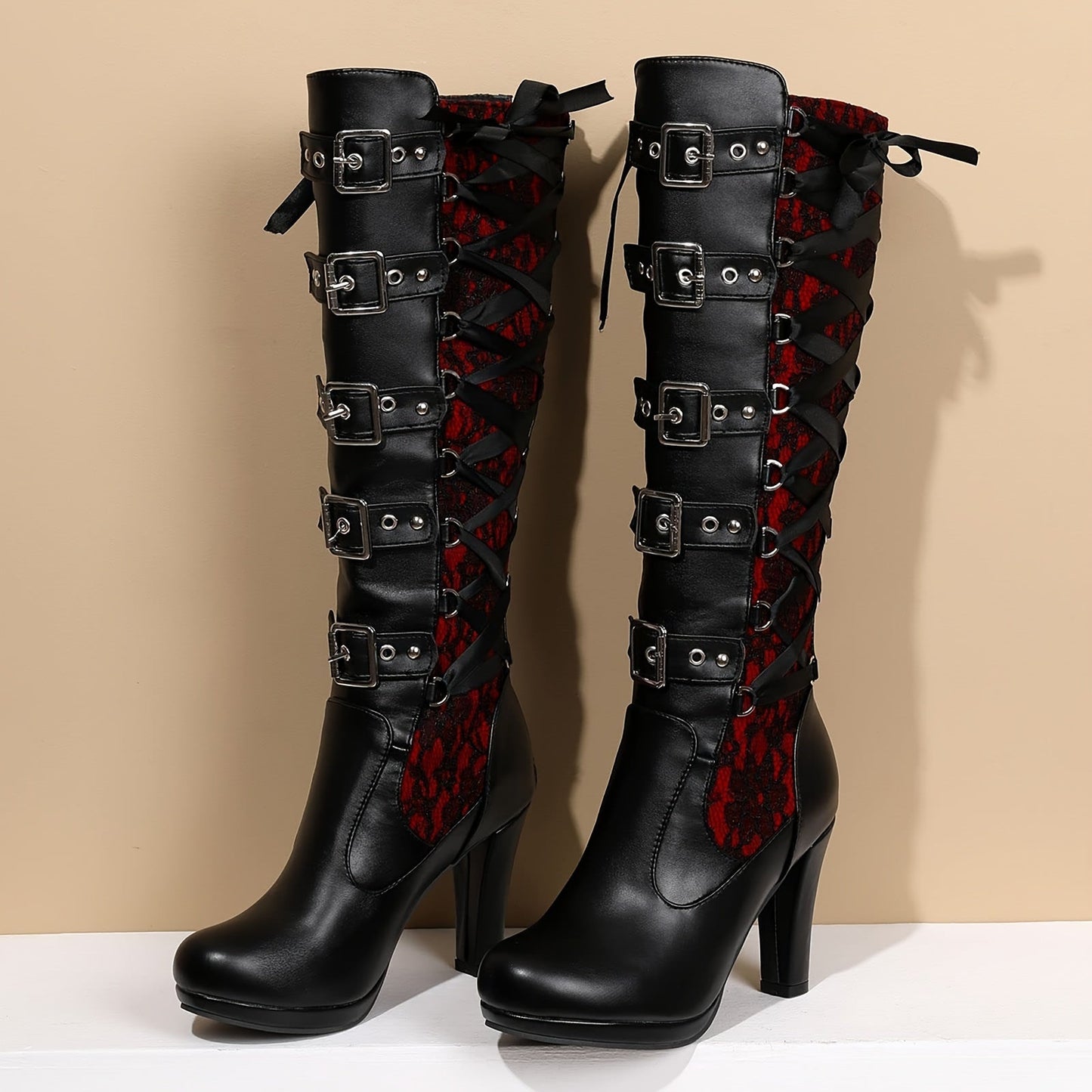 Platform Punk Tall Goth Buckled Knee-High Boots