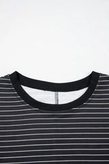 Stripe Ruffle Short Sleeve Crew Neck T-Shirt Mini Dress