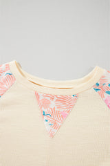 Floral Patchwork Balloon Sleeve Textured Blouse