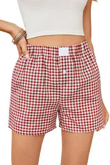 Blue Vintage Gingham Print High Waisted Loose Shorts