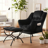 Large Upholstered Lounge Chair With Ottoman And Armrests-4