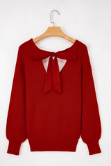 Bow Back Lantern Sleeve V-Neck Sweater