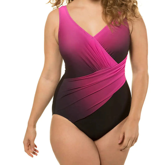 Plus Size Classic Glam Women's High Waist Gradient Swimsuit Dress