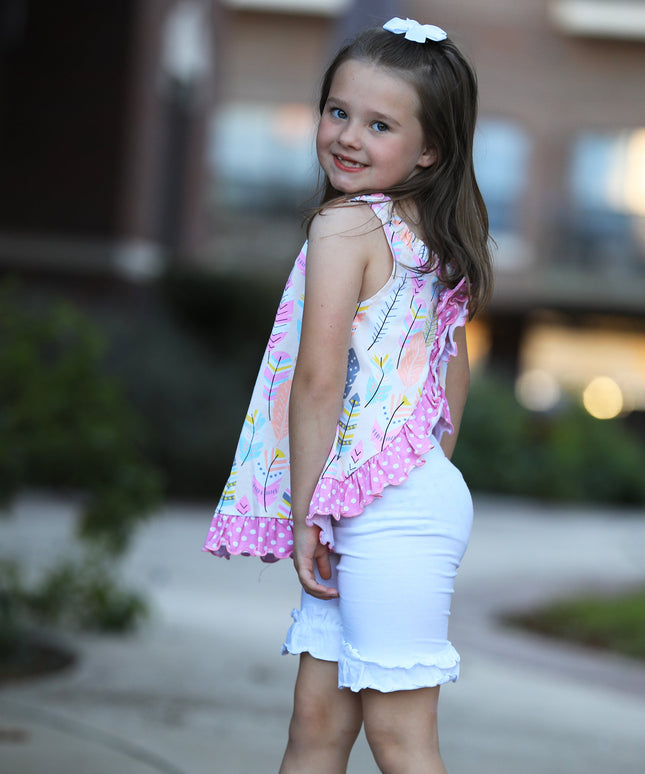 AnnLoren Girls Open Back Swing Tank Top with Bow Feather Design