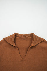 Solid Collared V-Neck Ribbed Edge Sweater