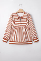 Stripe Long Sleeve Babydoll Blouse