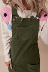 Solid Corduroy Front Pocket Sleeveless Overall Dress