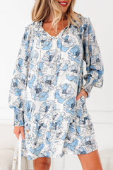 Floral Ruffle Tie Neck Mini Dress