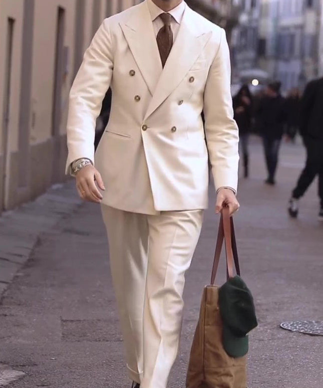 Men's Cream Double-Breasted Suit