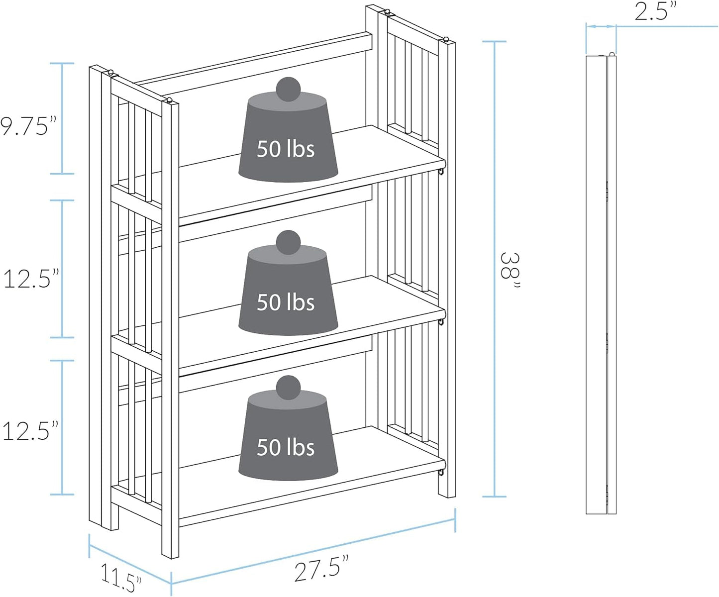 3-Shelf Stackable 27.5" Wide-Chestnut Fold Bookcase-2