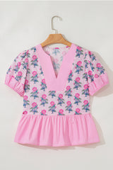 Theodora Patchwork Ruffle Hem Blouse