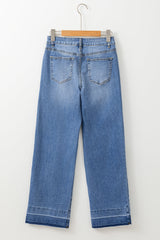 Denim Raw Hem Straight Leg Jeans