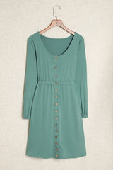 Solid Button-Up Scoop Neck Dress