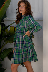 Plaid Frilled Collar Long Sleeve Mini Dress