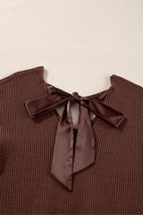 Bow Back Lantern Sleeve V-Neck Sweater