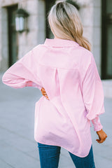 Stripe Smocked Long Sleeve Button-Up Shirt