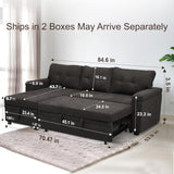 Espresso Velvet Sleeper Sectional Sofa Bed Chaise Set-2