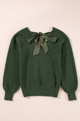 Bow Back Lantern Sleeve V-Neck Sweater