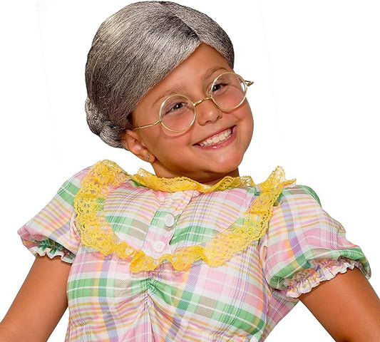 Girls Old Lady Bun Costume Wig