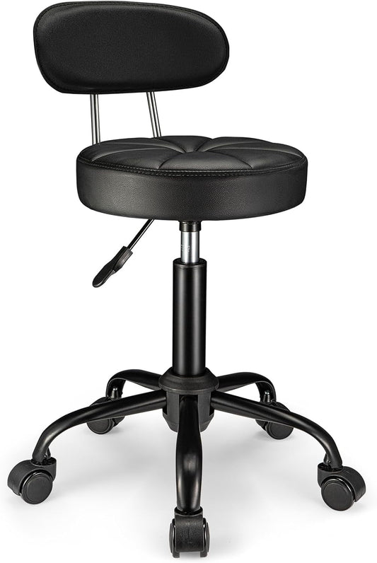 Swivel Rolling Stool with Wheels Height Adjustable Chair Rolling Drafting Chair Spa Stool Chair Backrest Black-0