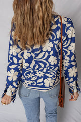 Floral Open Front Buttoned Cuff Jacket