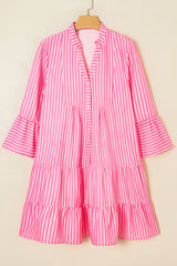 Stripe V-Neck Flare Sleeve Tiered Mini Dress