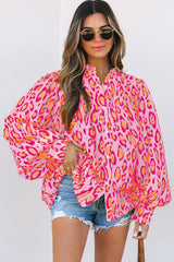 Leopard Balloon Sleeve Button-Up Shirt