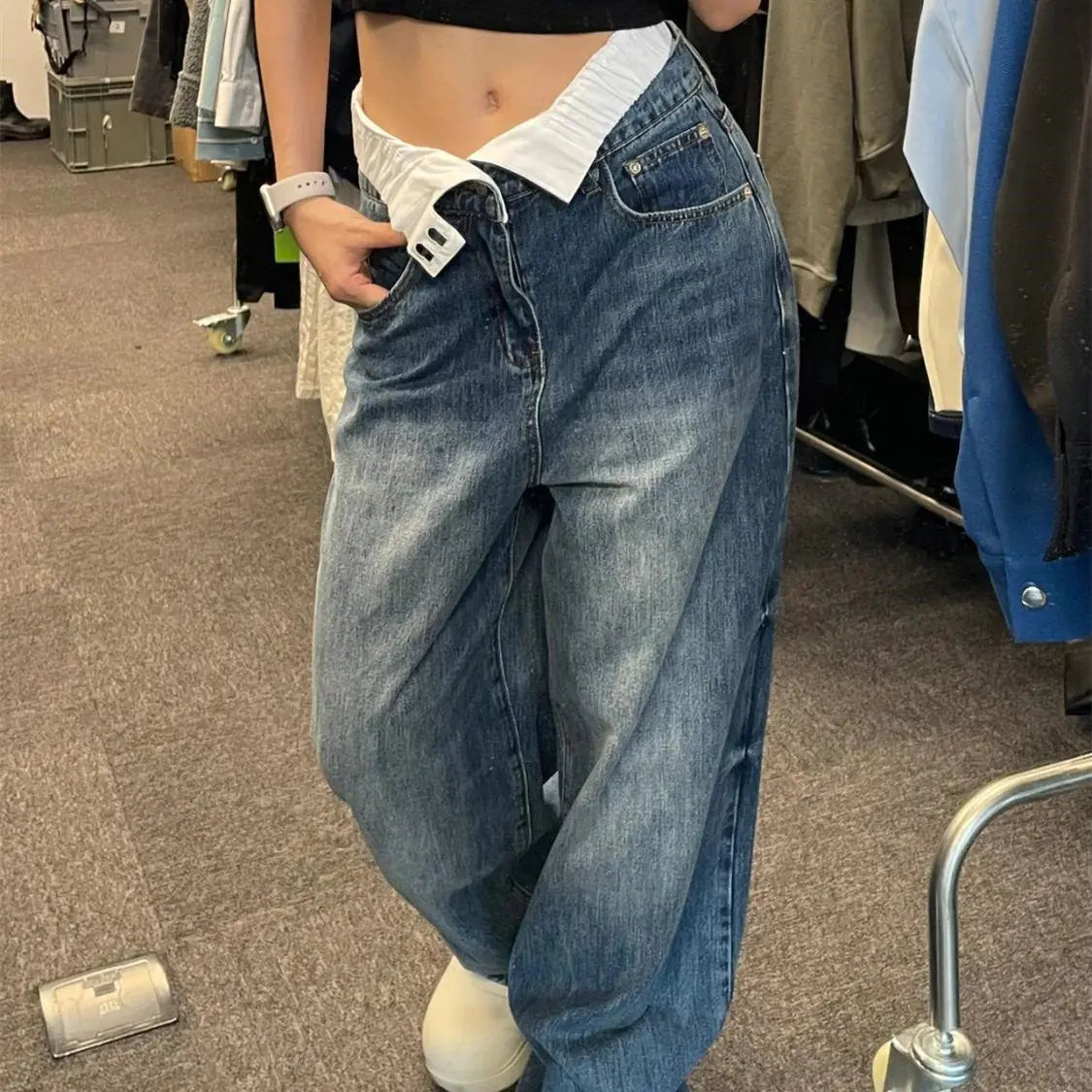 women's Plus Size Retro Double Waist Wide Leg Jeans