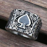 Titanium Steel  Spades Epoxy Carved Men's Ring
