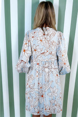 Floral Tie Neck Long Sleeve Mini Dress