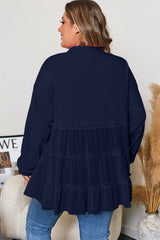 Plus Size Solid Ruffle Tiered Ribbed Crewneck Top