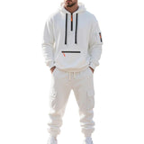 Men's Loose Sports And Leisure Suit Sweater Fleece-lined Hoodie Set Zipper Multi-Pocket Pullover Men's Sports Casual Top Two-piece Set