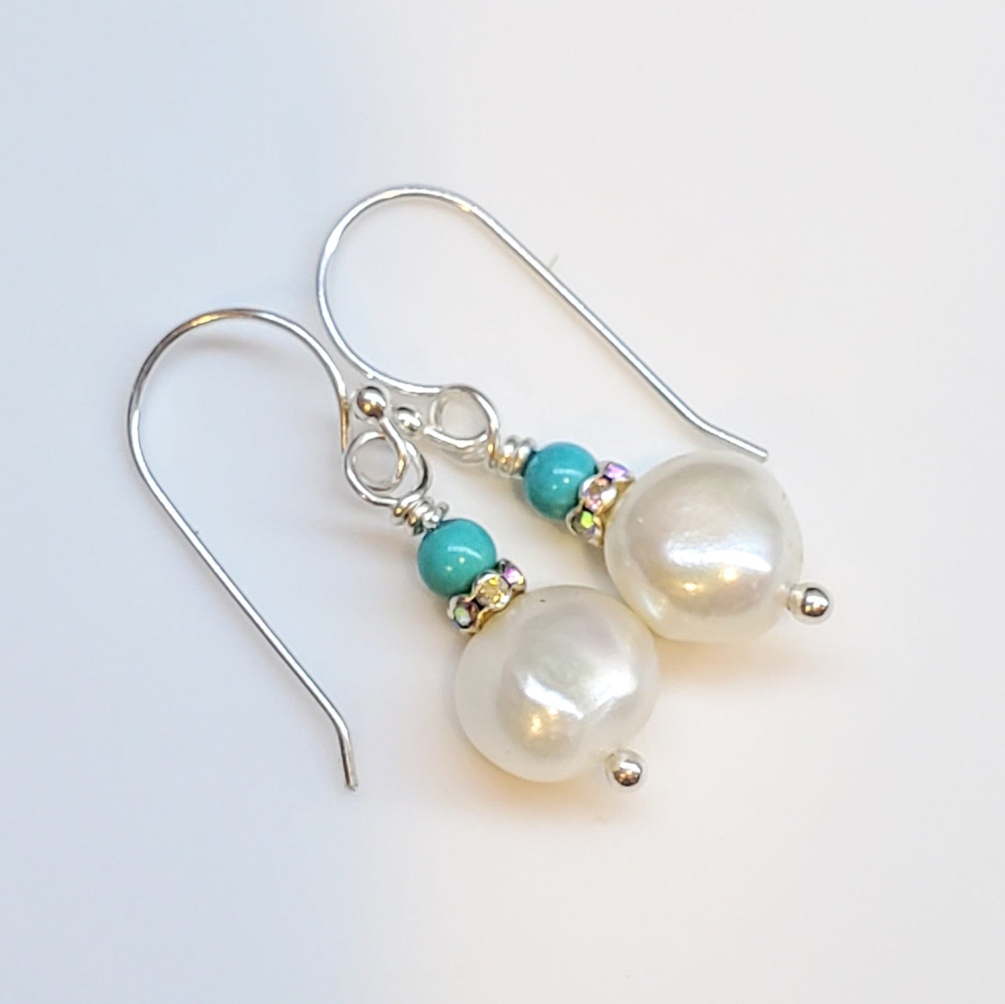 10mm Freshwater Baroque Pearl Sterling Silver Crystal Dangle Earrings