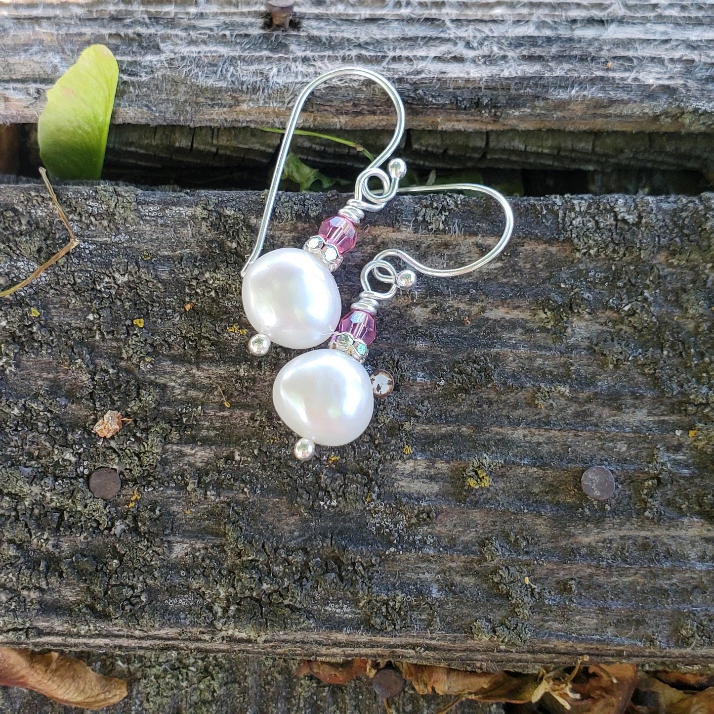 10mm Freshwater Baroque Pearl Sterling Silver Crystal Dangle Earrings