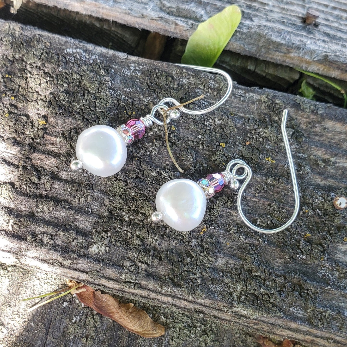 10mm Freshwater Baroque Pearl Sterling Silver Crystal Dangle Earrings