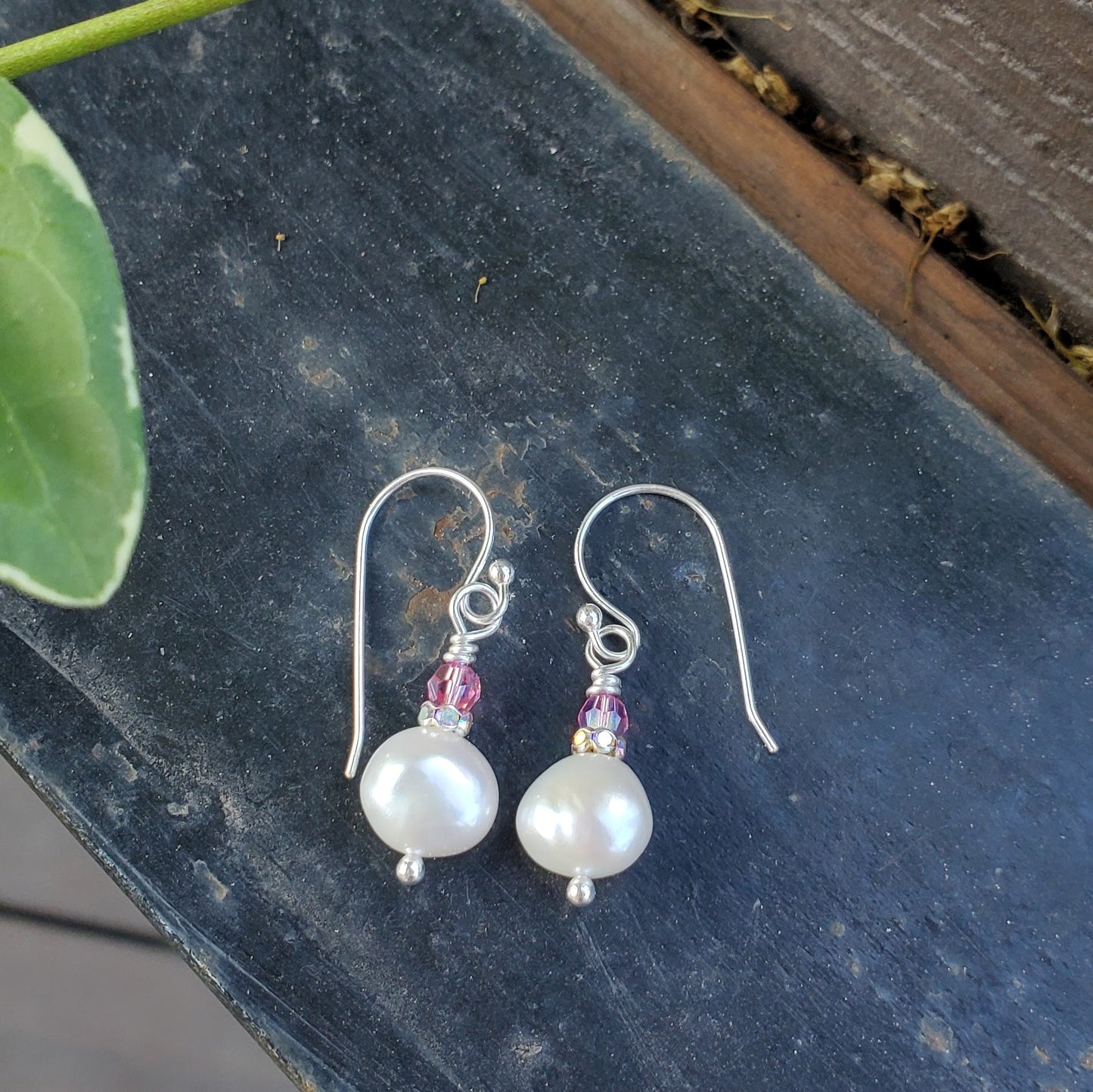 10mm Freshwater Baroque Pearl Sterling Silver Crystal Dangle Earrings