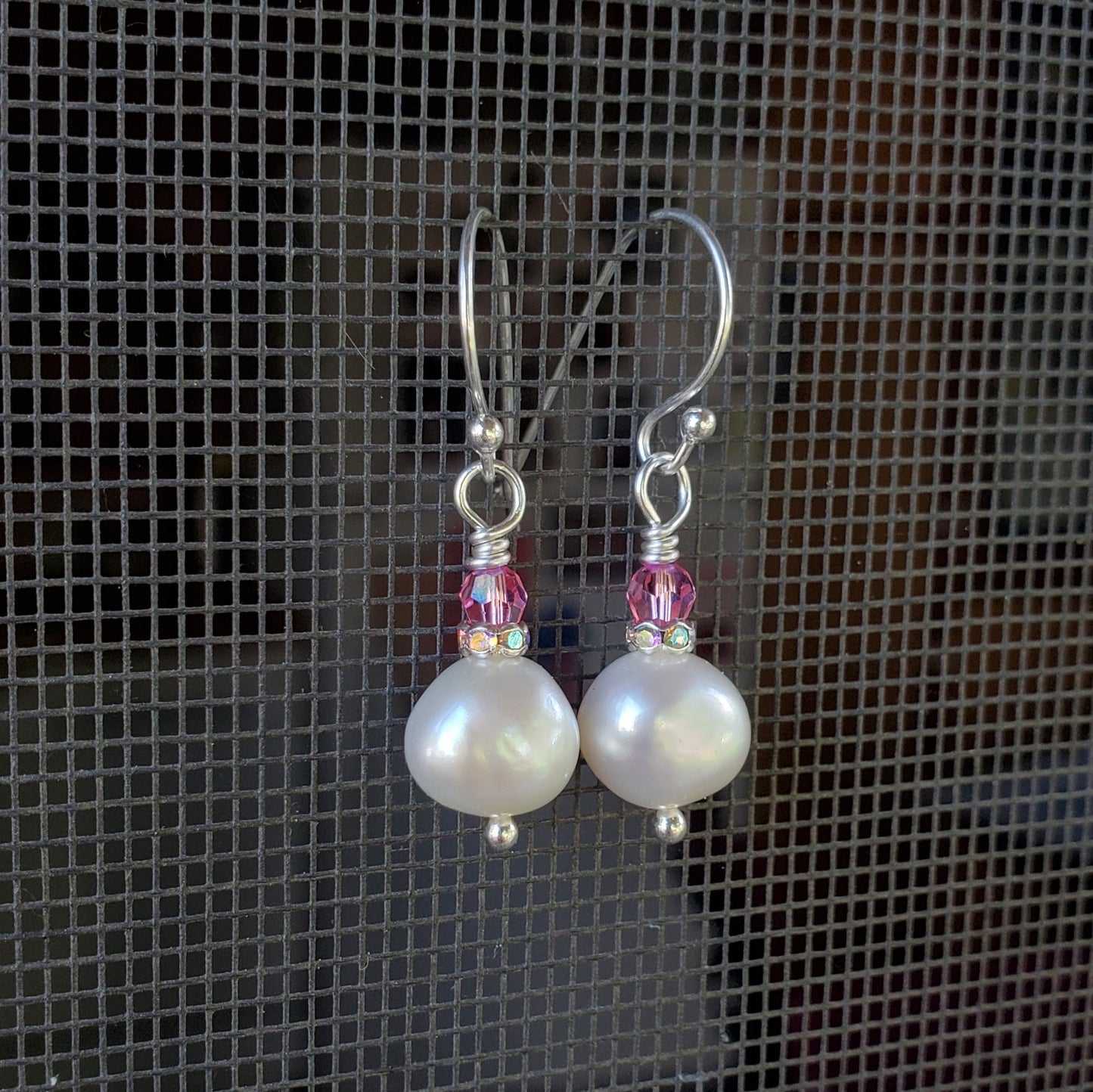 10mm Freshwater Baroque Pearl Sterling Silver Crystal Dangle Earrings