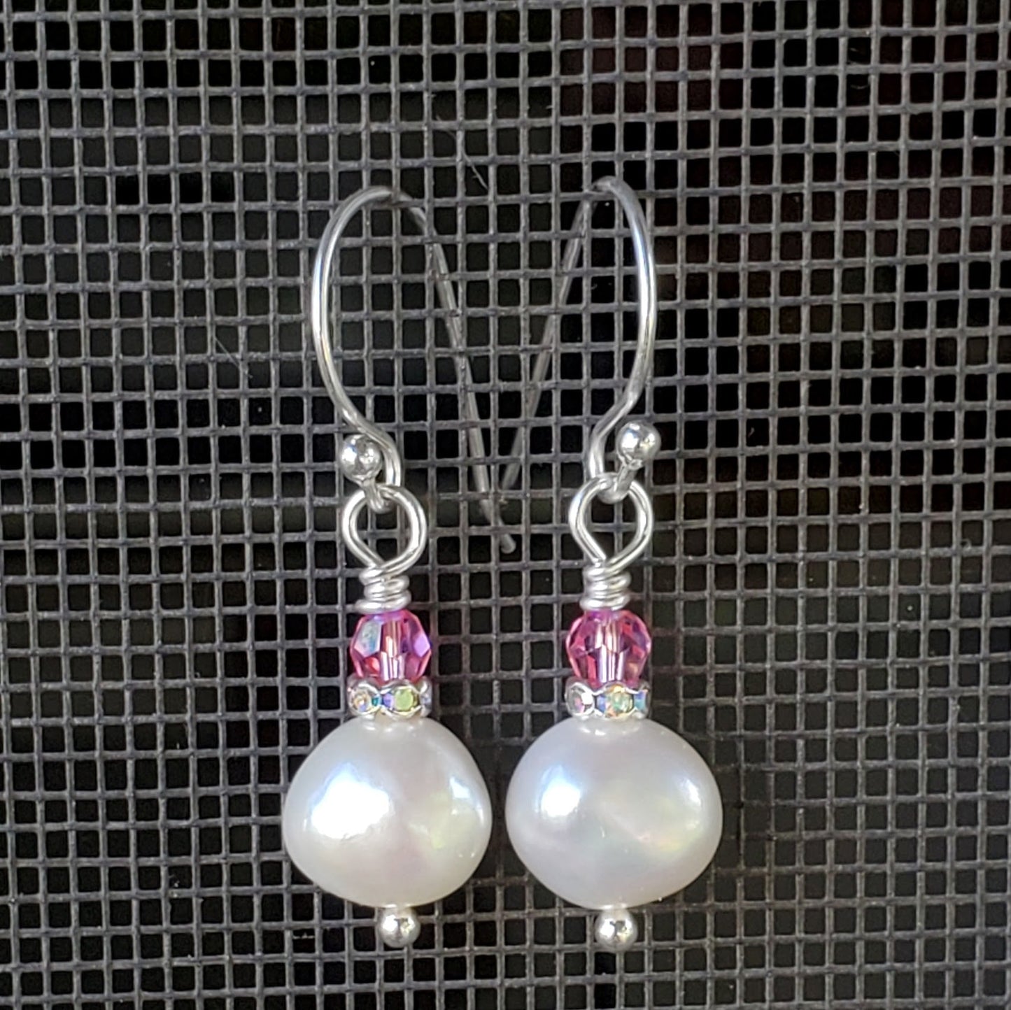 10mm Freshwater Baroque Pearl Sterling Silver Crystal Dangle Earrings
