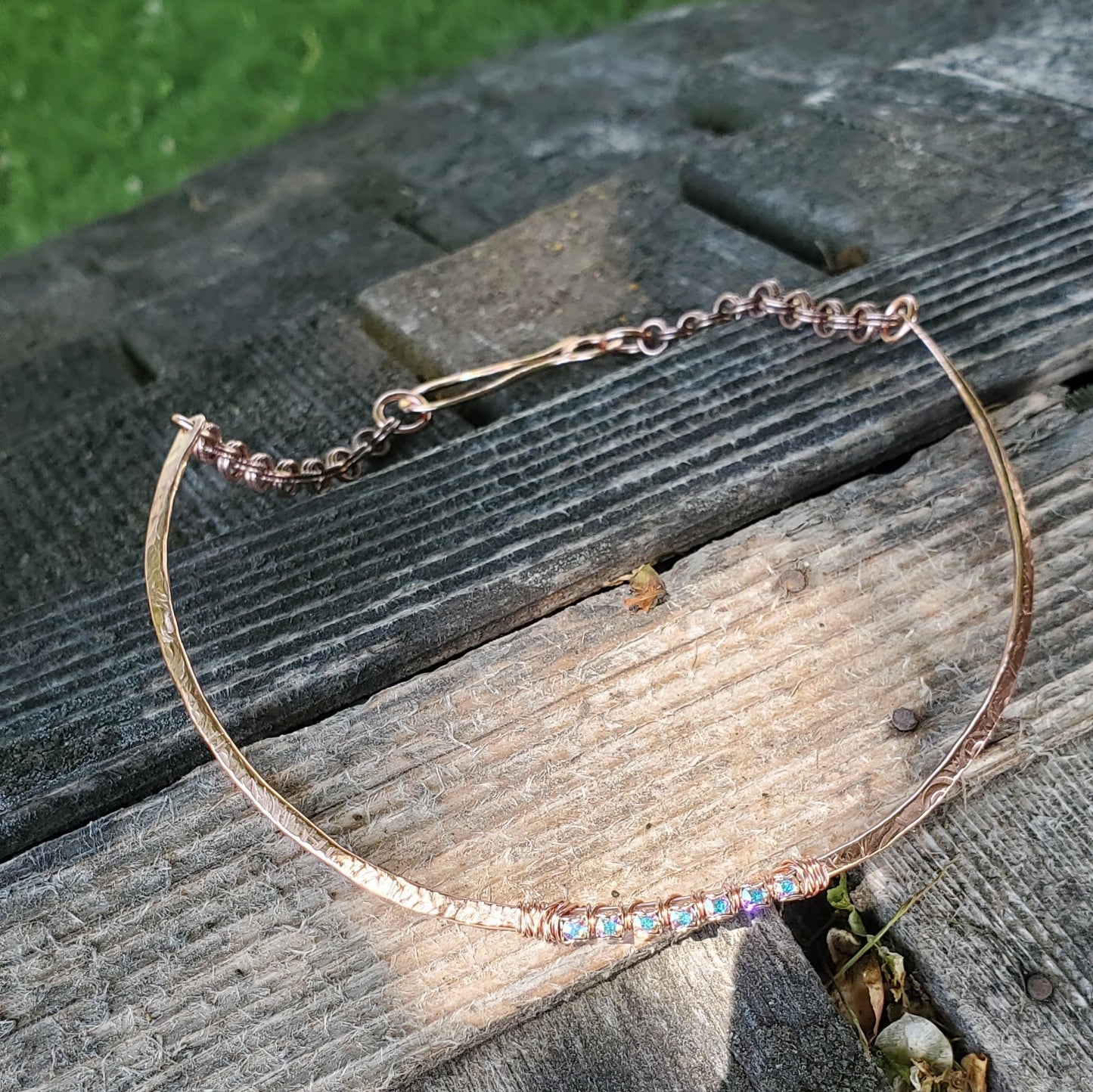 7 Years Anniversary Heavy 10 Gauge Copper Wire Wrapped  Super Sparkly Crystal Choker