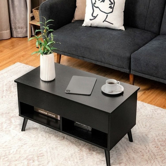Mid-Century Lift-Top Coffee Table Sofa Laptop Desk in Black Wood Finish-0
